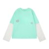 Trendy Oversized Color-Block Long-Sleeve Top – Green