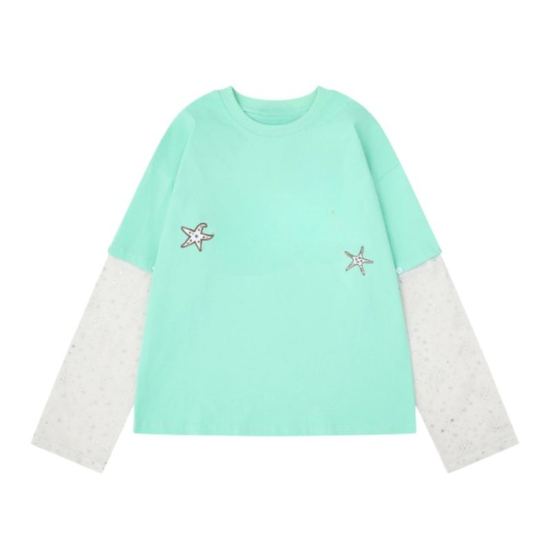 Trendy Oversized Color-Block Long-Sleeve Top – Green