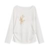 Minimalist Floral Print Long-Sleeve Top – White