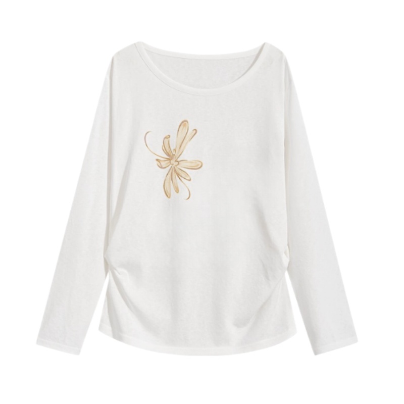 Minimalist Floral Print Long-Sleeve Top – White