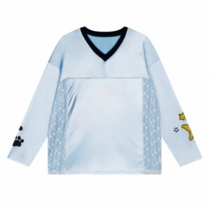 Minimal Blue V-Neck Long Sleeve