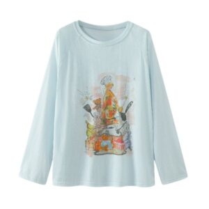 Blue Long-Sleeve Top With Cartoon Print